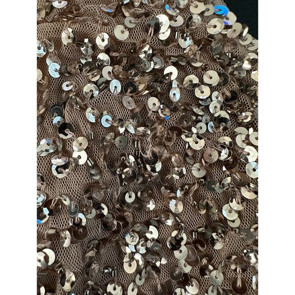 NWT Maya Deluxe Taupe Sequin Sleeveless Pop Over Tulle Maxi Dress Size 8 - Picture 10 of 14